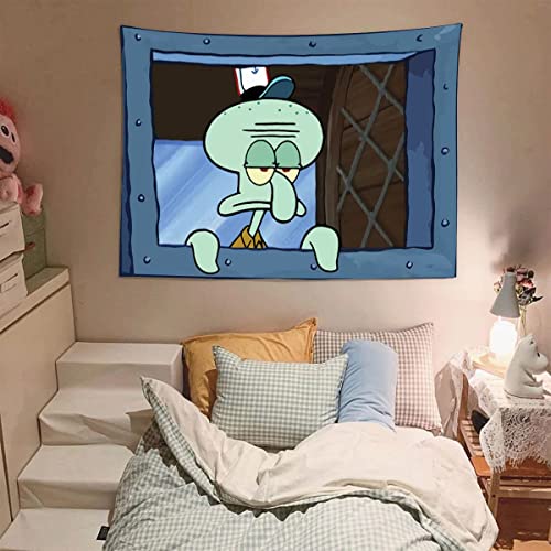 Squidward Krusty Krab Cartoon Tapestry Wall Hanging Window Design 40x28 Inches